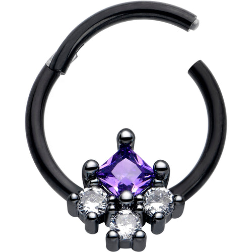 16G 3/8 Purple CZ Gem Black Rhombus Riot Hinged Segment Ring