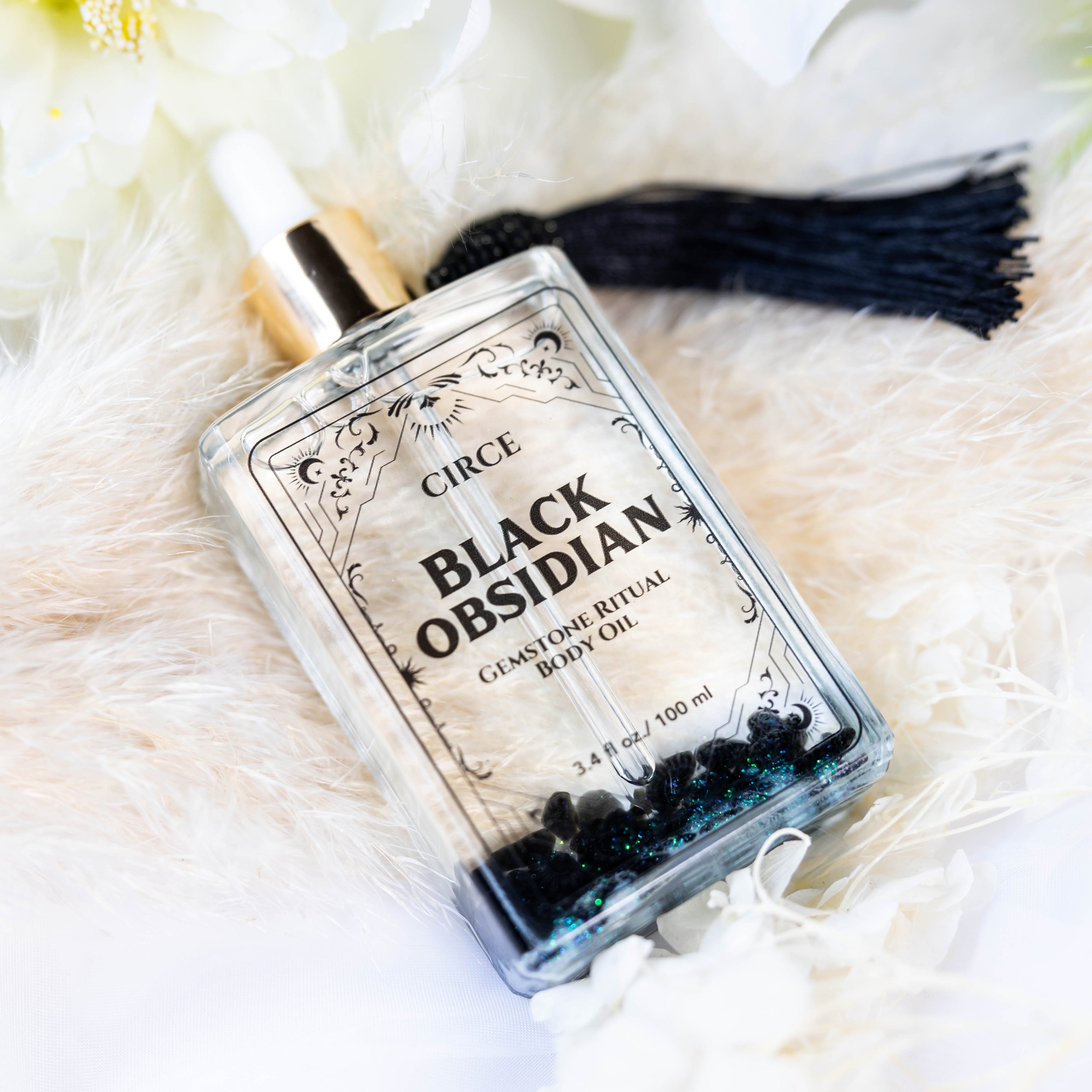 Protection Body Oil — Obsidian Crystal Ritual Oil -  Black Obsidian Gemstone Body Oil 3.4oz