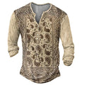 Skull Henley Print Long Sleeve Tshirts Men's