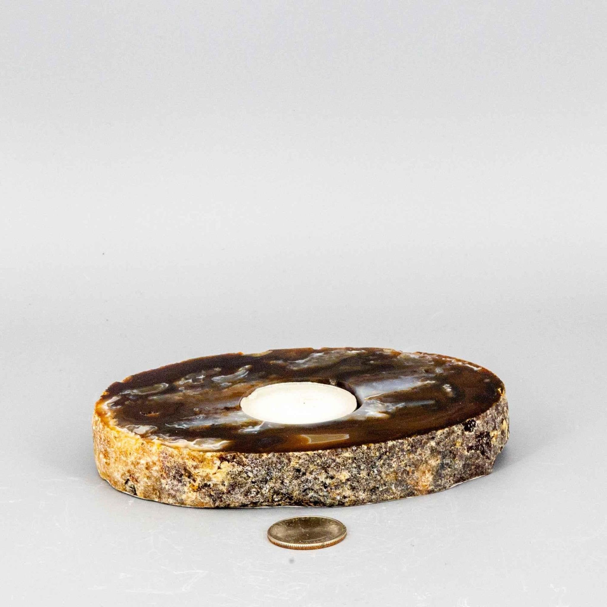 Thick Agate Slice Tea Light Candle Holders