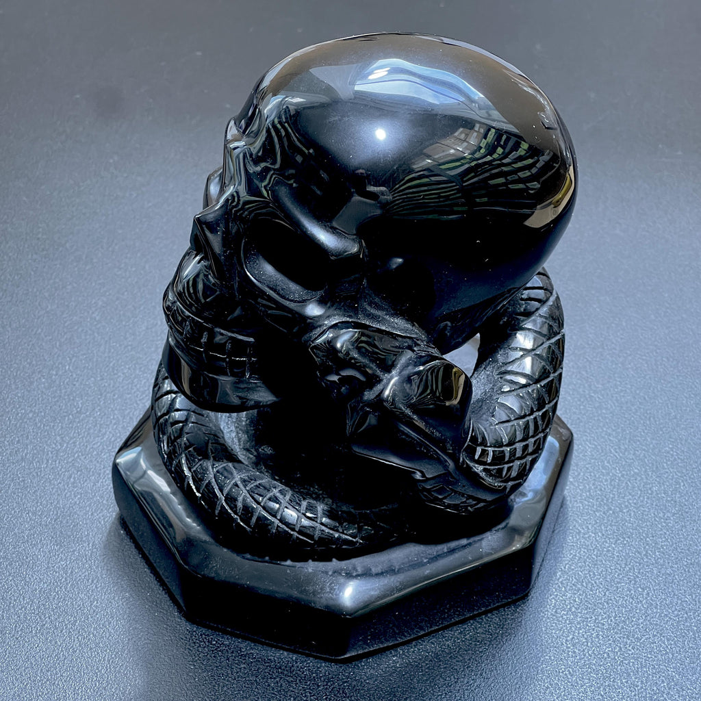 Large Skull and Snake Obsidian Carving Select Wholesale